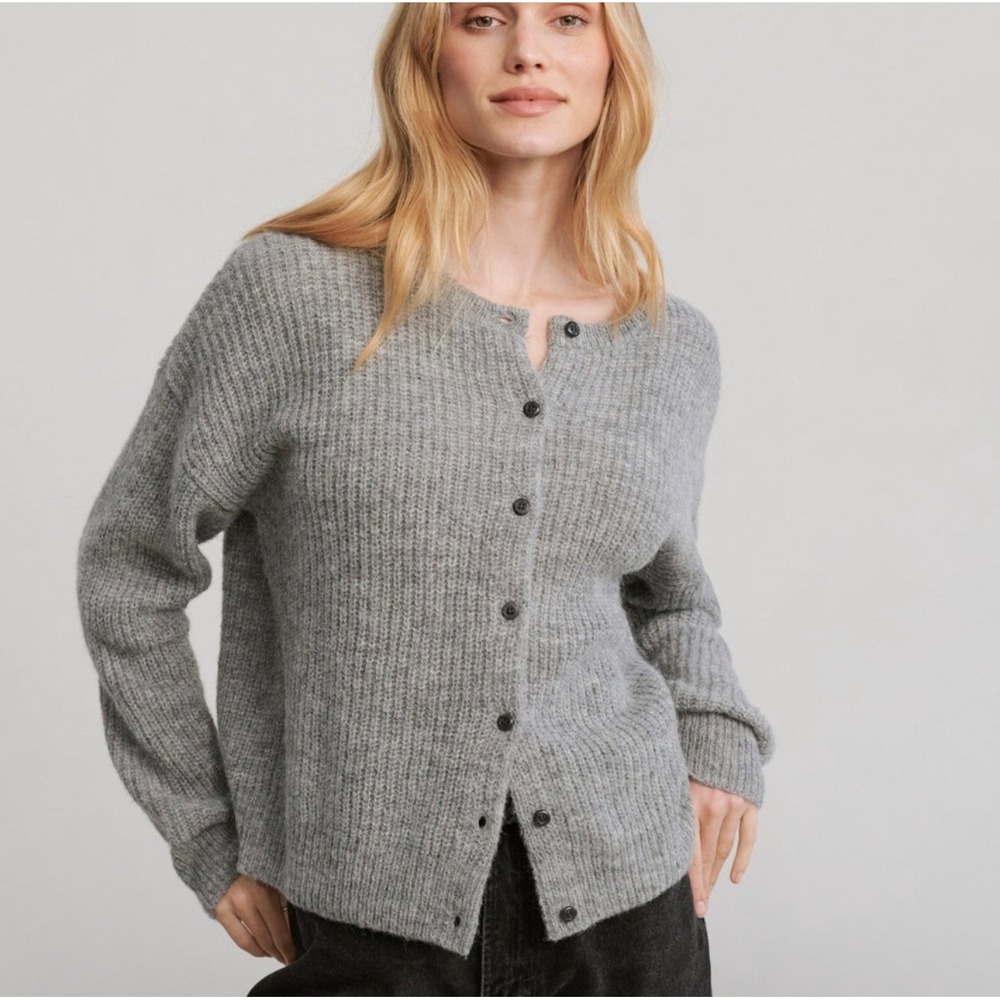 Jenni Kayne Womens Grey Alpaca Wool Hayes Ribbed Knit Cardigan Sweater Size XS